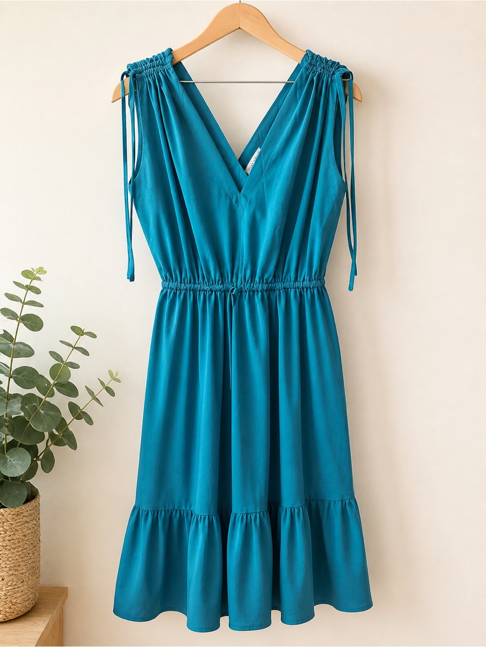 Calvin Klein Teal V-Neck Sleeveless Midi Dress - Size 8